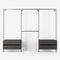 Solution de rangement Rackbuddy Walk-In en fer argenté composée de rails et de deux commodes en pin foncé