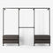 Solution de rangement Rackbuddy Walk-In en fer foncé composée de rails et de deux commodes en pin foncé