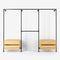 Solution de rangement Rackbuddy Walk-In en fer noir composée de rails et de deux commodes en chêne naturel
